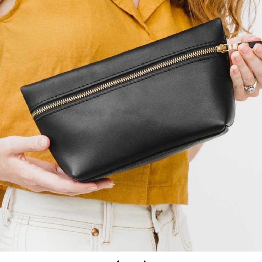 Pebbled Black Eclipse Makeup Bag Portland Leather Goods